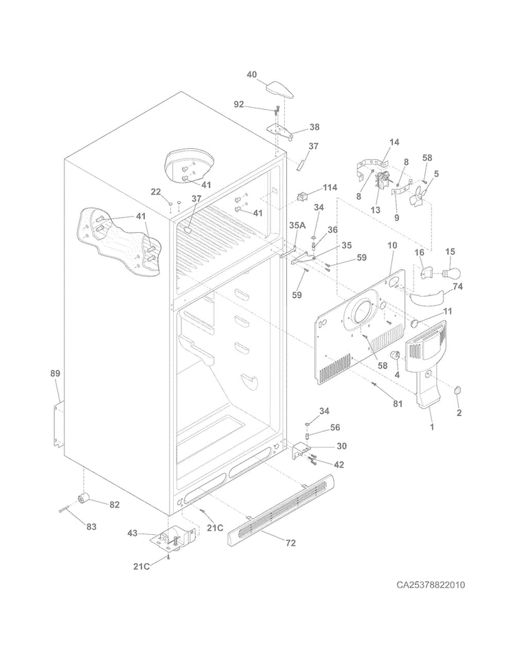 Cabinet Diagram and Parts List for FFHI1817LBA  Frigidaire Refrigerator