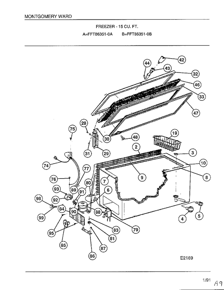 Freezer-15 Cu. Ft. Diagram and Parts List for 86351-0B  Frigidaire Freezer