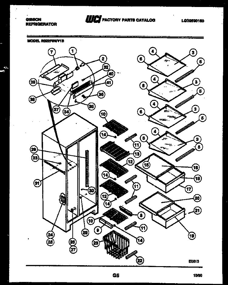 SHELVES AND SUPPORTS Diagram and Parts List for RS22F8WV1B  Gibson Refrigerator