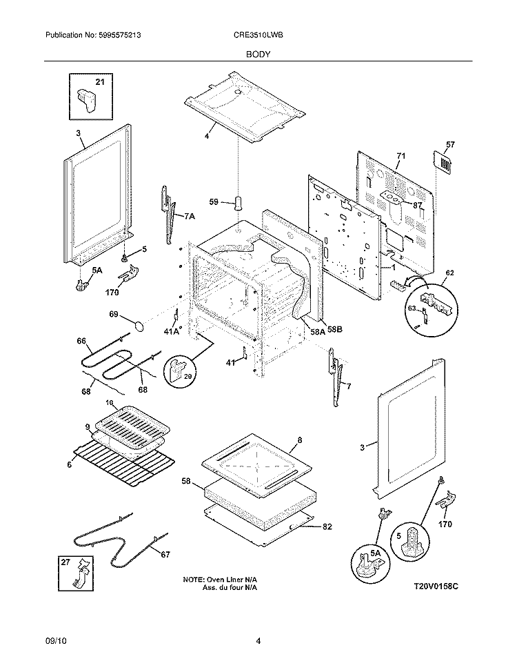 BODY Diagram and Parts List for CRE3510LWB  Crosley Range