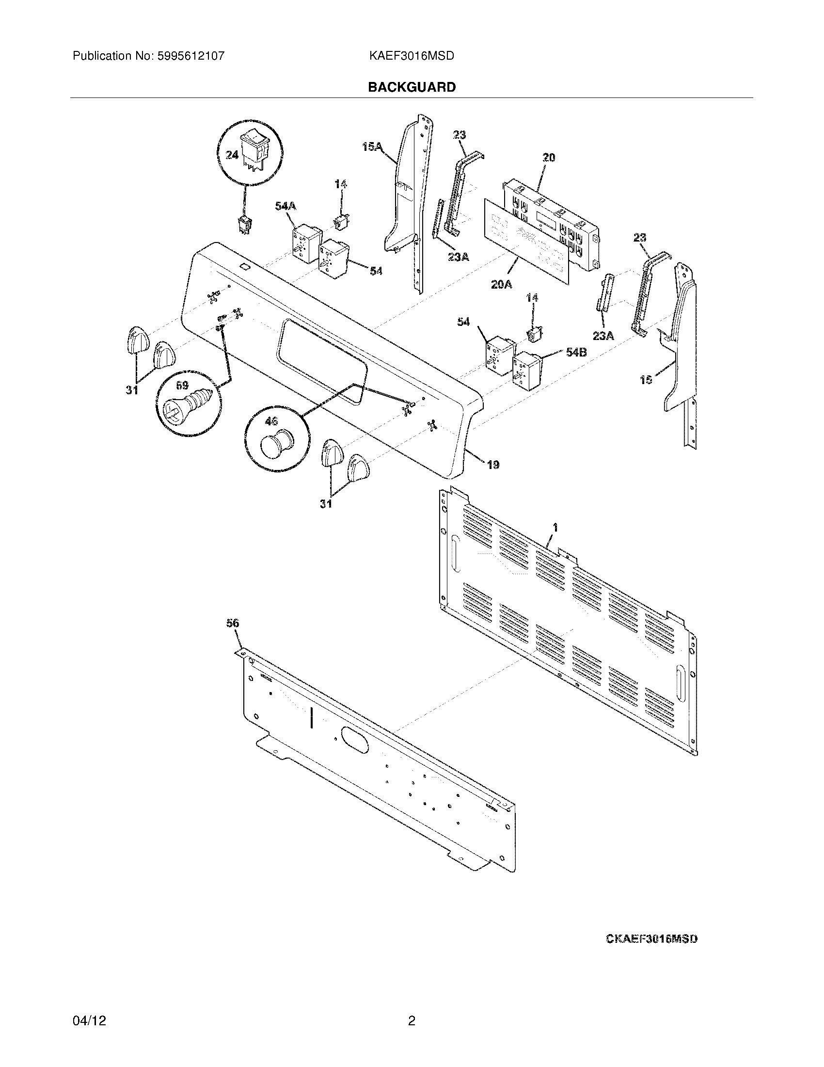 03 - BACKGUARD Diagram and Parts List for KAEF3016MSD  Frigidaire Range