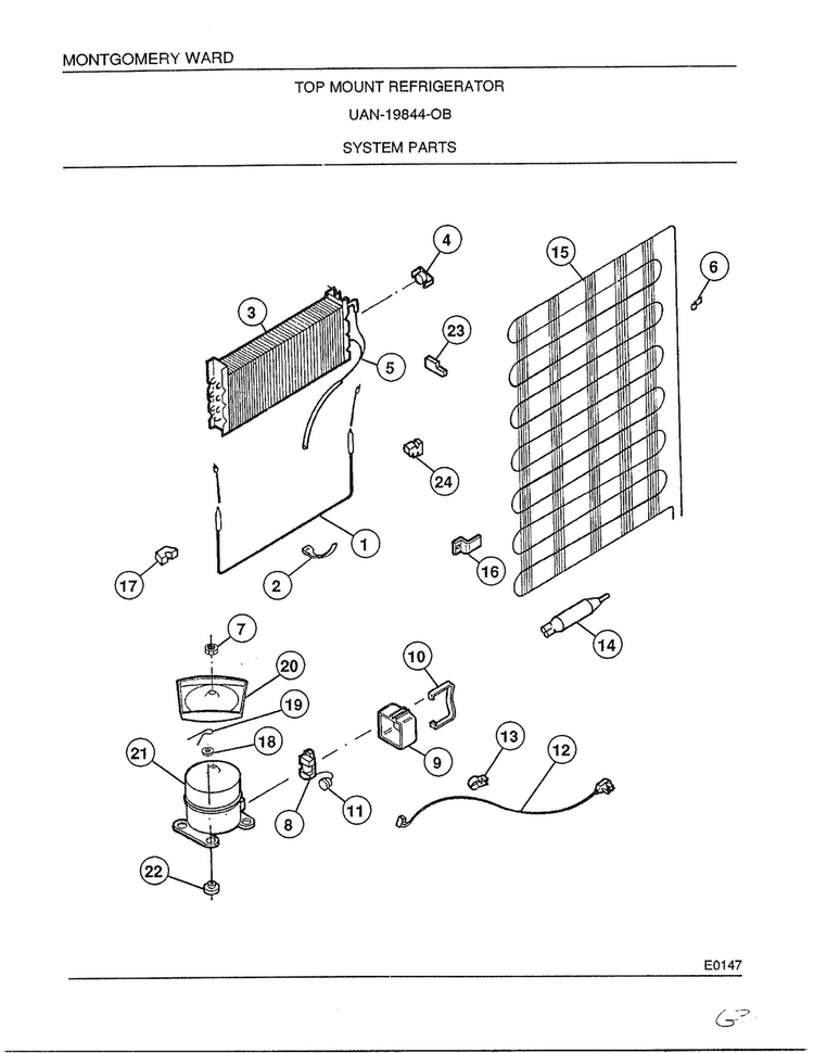 System Parts Diagram and Parts List for 19844B  Frigidaire Refrigerator