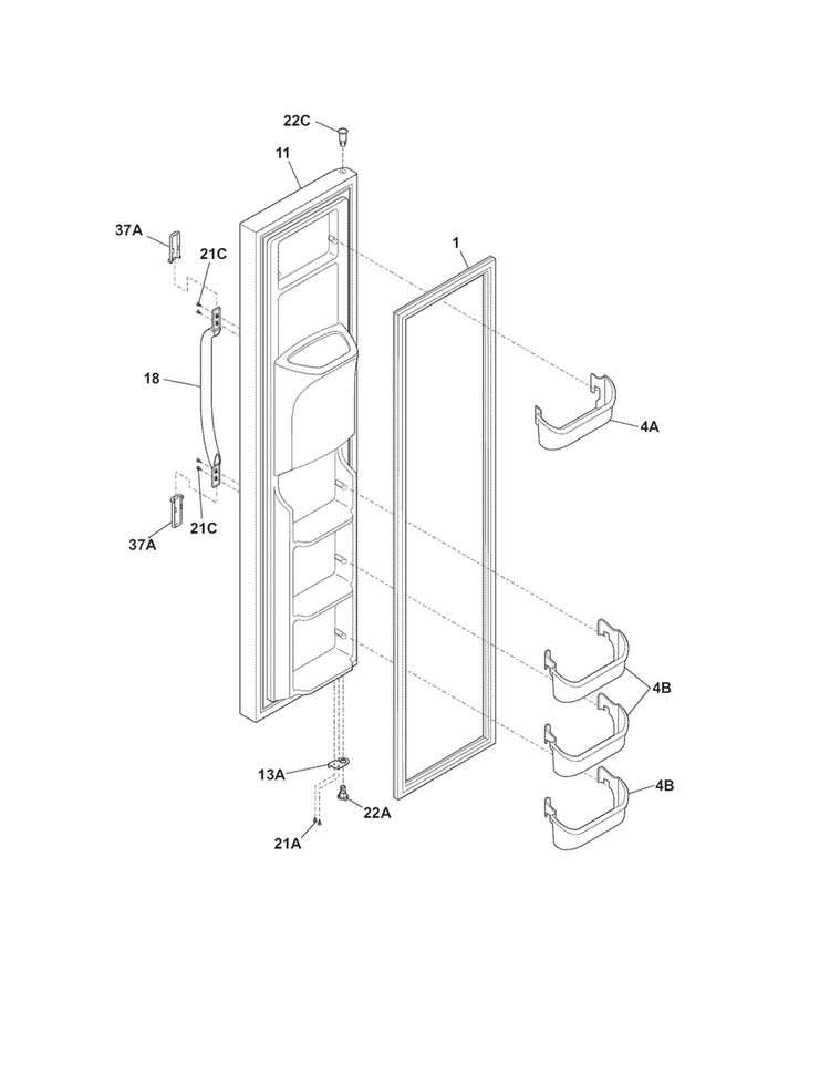 Freezer Door Diagram and Parts List for WWSS2601KW8  Westinghouse Refrigerator