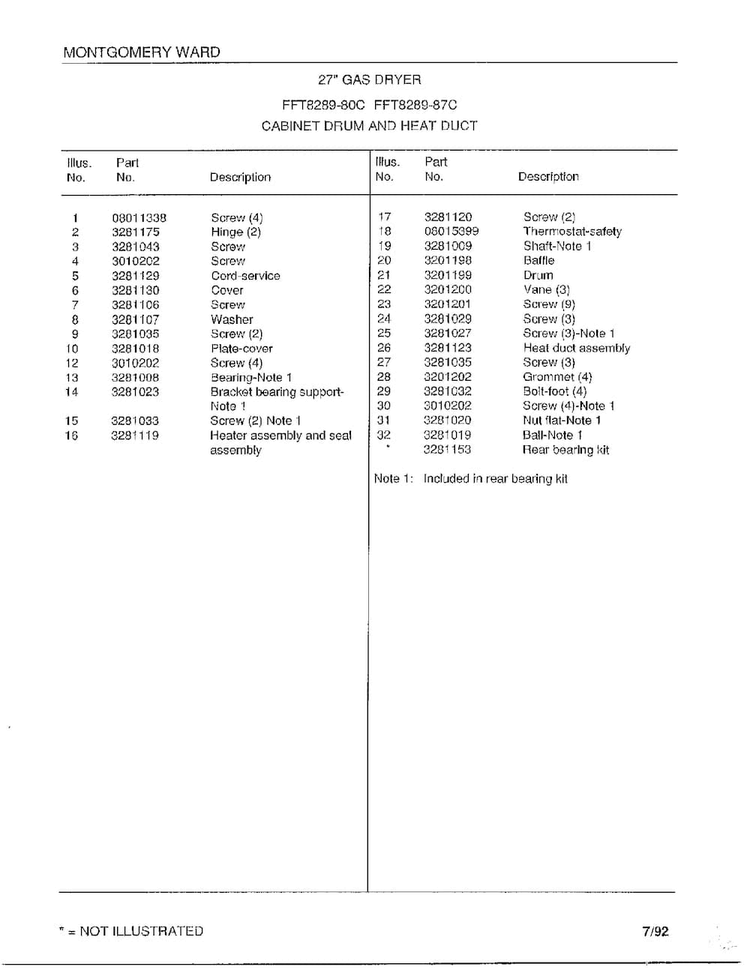 Cabinet Drum And Heat Duct Page 2 Diagram and Parts List for 8289-80C  Frigidaire Dryer