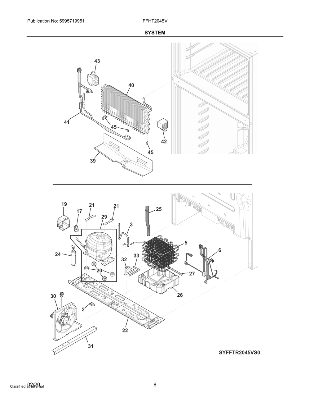 System Diagram and Parts List for FFHT2045VW0  Frigidaire Refrigerator