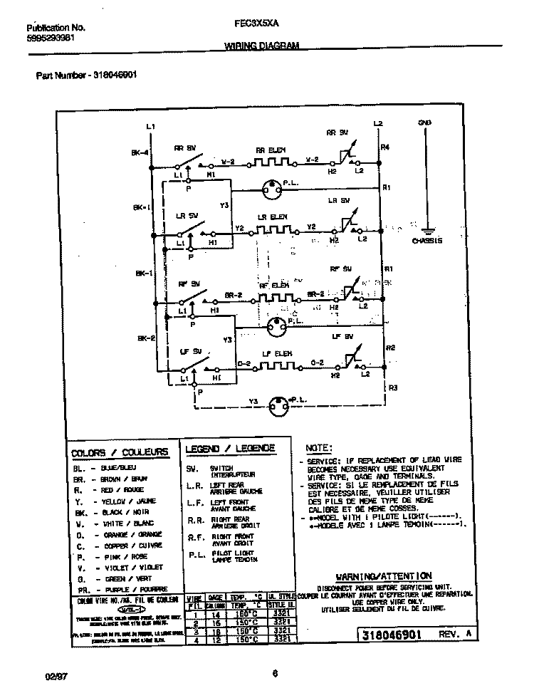 WIRING DIAGRAM Diagram and Parts List for FEC3X5XAW3  Frigidaire Cooktop