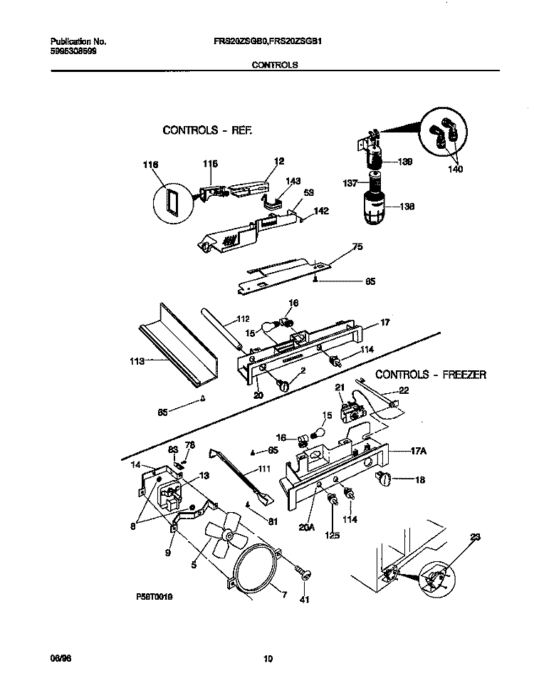 CONTROLS Diagram and Parts List for FRS20ZSGB1  Frigidaire Refrigerator