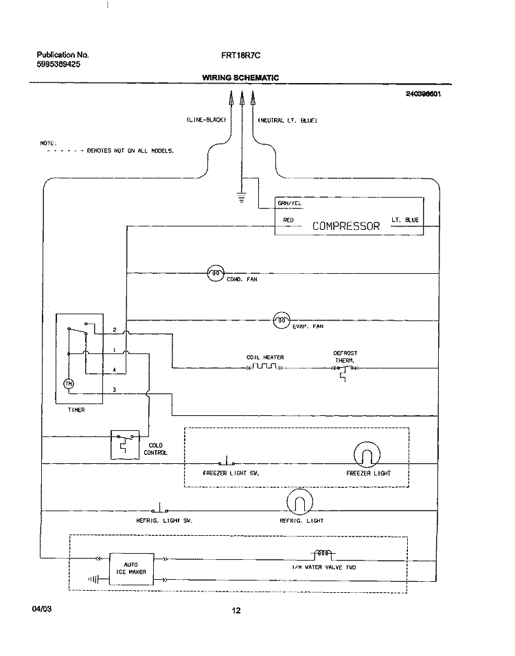 WIRING SCHEMATIC Diagram and Parts List for FRT18R7CQ0  Frigidaire Refrigerator