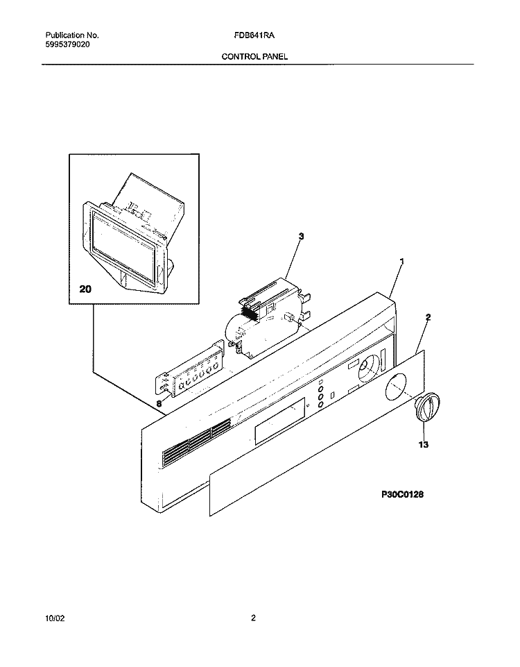 CONTROL PANEL Diagram and Parts List for FDB641RAS2  Frigidaire Dishwasher