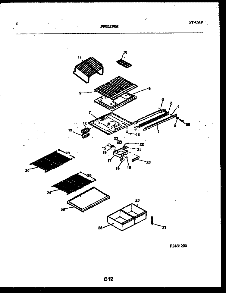 SHELVES AND SUPPORTS Diagram and Parts List for RTG215NCD0  Frigidaire Refrigerator