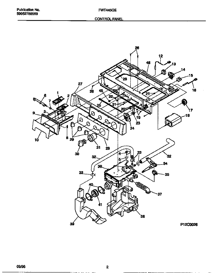 CONTROL PANEL Diagram and Parts List for FWT445GES0  Frigidaire Washer