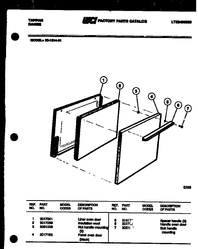 DOOR PARTS Diagram and Parts List for 32-1014-23-01  Tappan Range