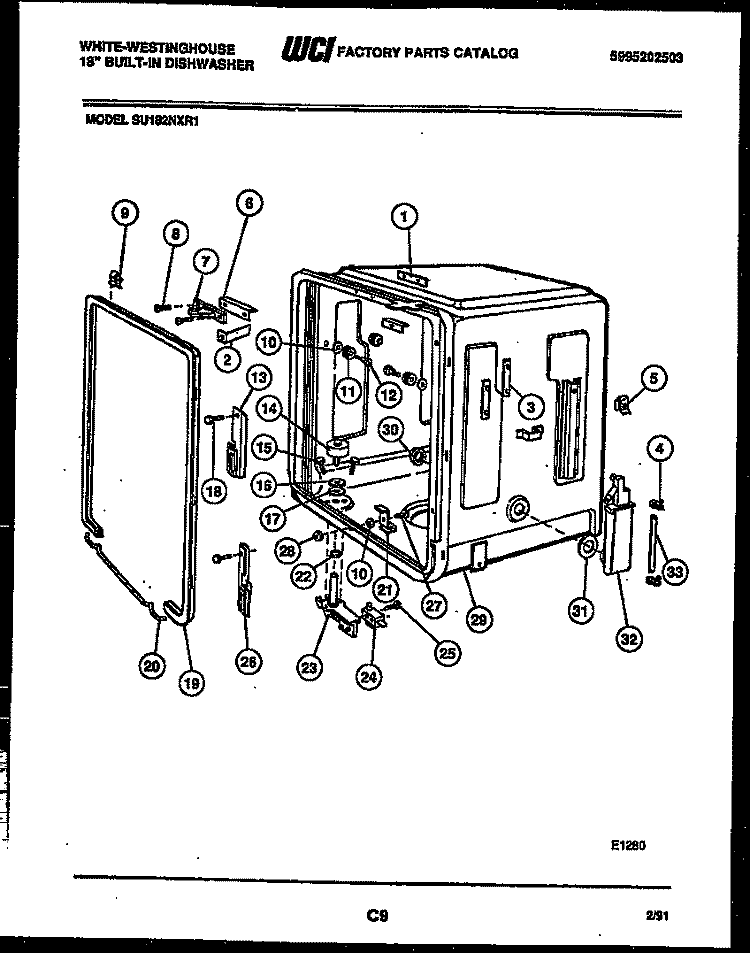 TUB AND FRAME PARTS Diagram and Parts List for SU182NXR1  Frigidaire Dishwasher