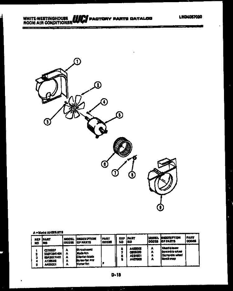 AIR HANDLING PARTS Diagram and Parts List for AS187K2K1  Frigidaire Air Conditioner