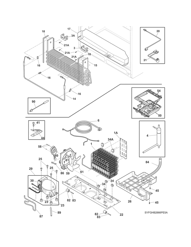 Cooling System Diagram and Parts List for FGHB2866PEAA  Frigidaire Refrigerator