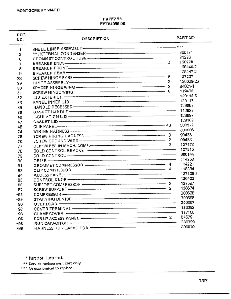 Freezer Page 2 Diagram and Parts List for 84056-0B  Frigidaire Freezer