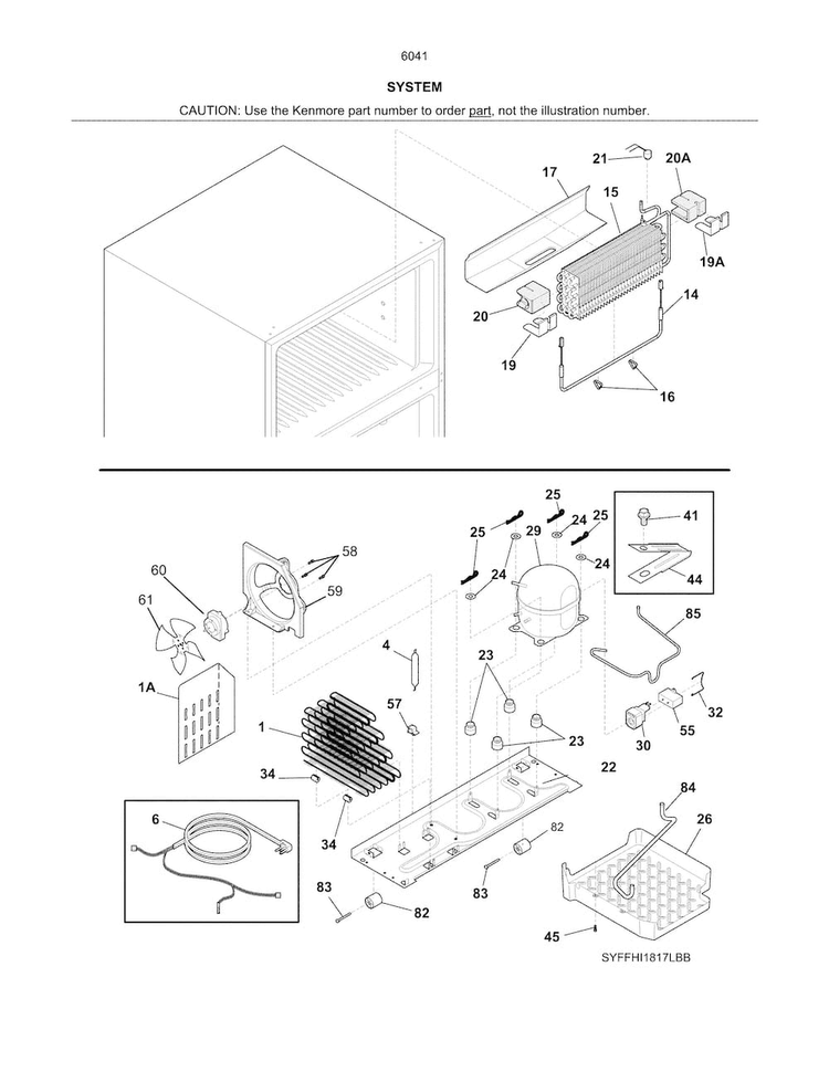 System Diagram and Parts List for 25360419414  Kenmore Refrigerator