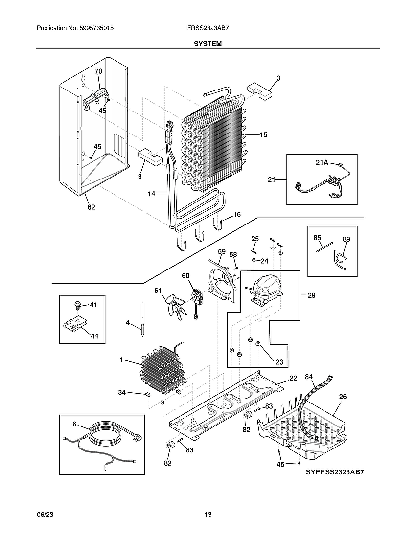 System Diagram and Parts List for FRSS2323AB7  Frigidaire Refrigerator