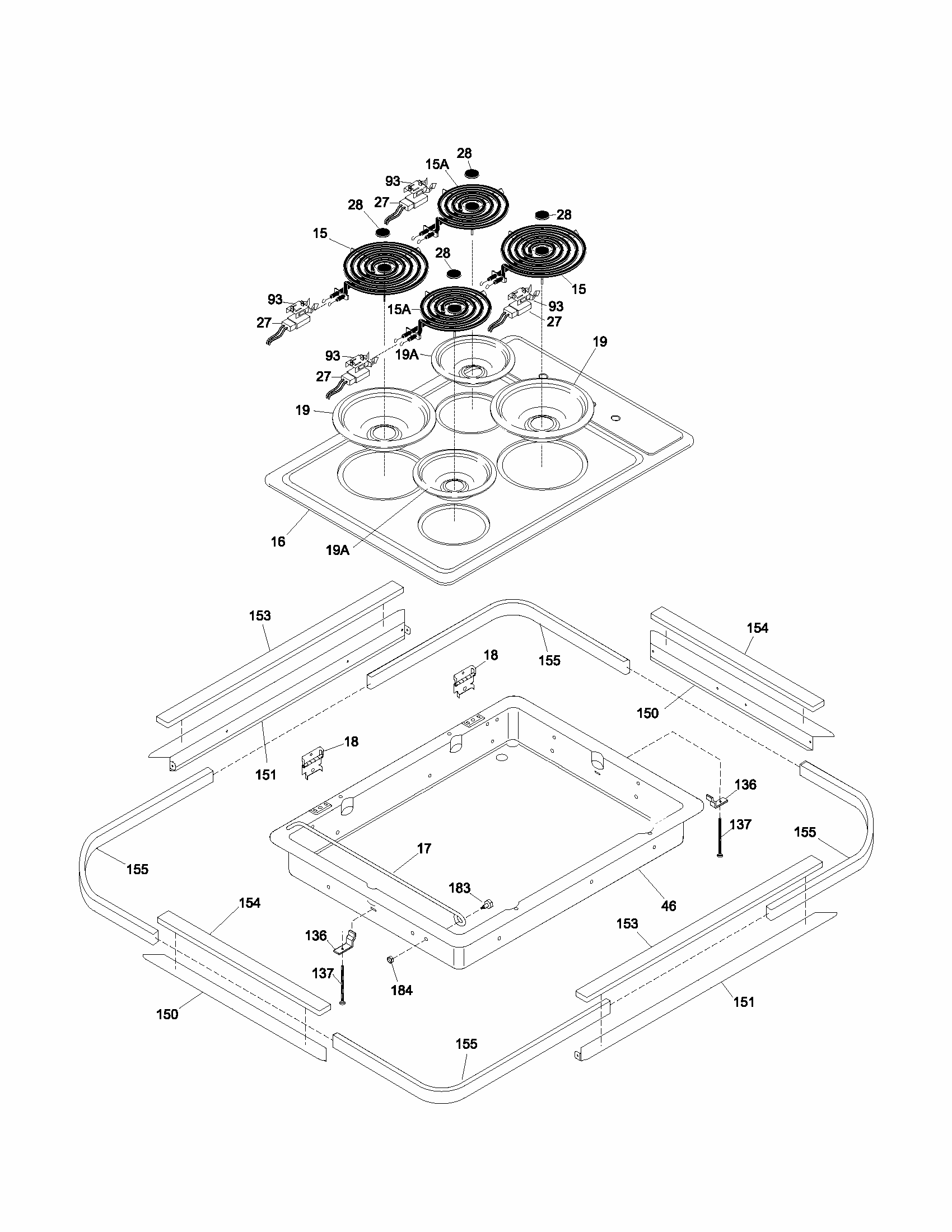 Maintop Diagram and Parts List for 79042499401  Kenmore Cooktop