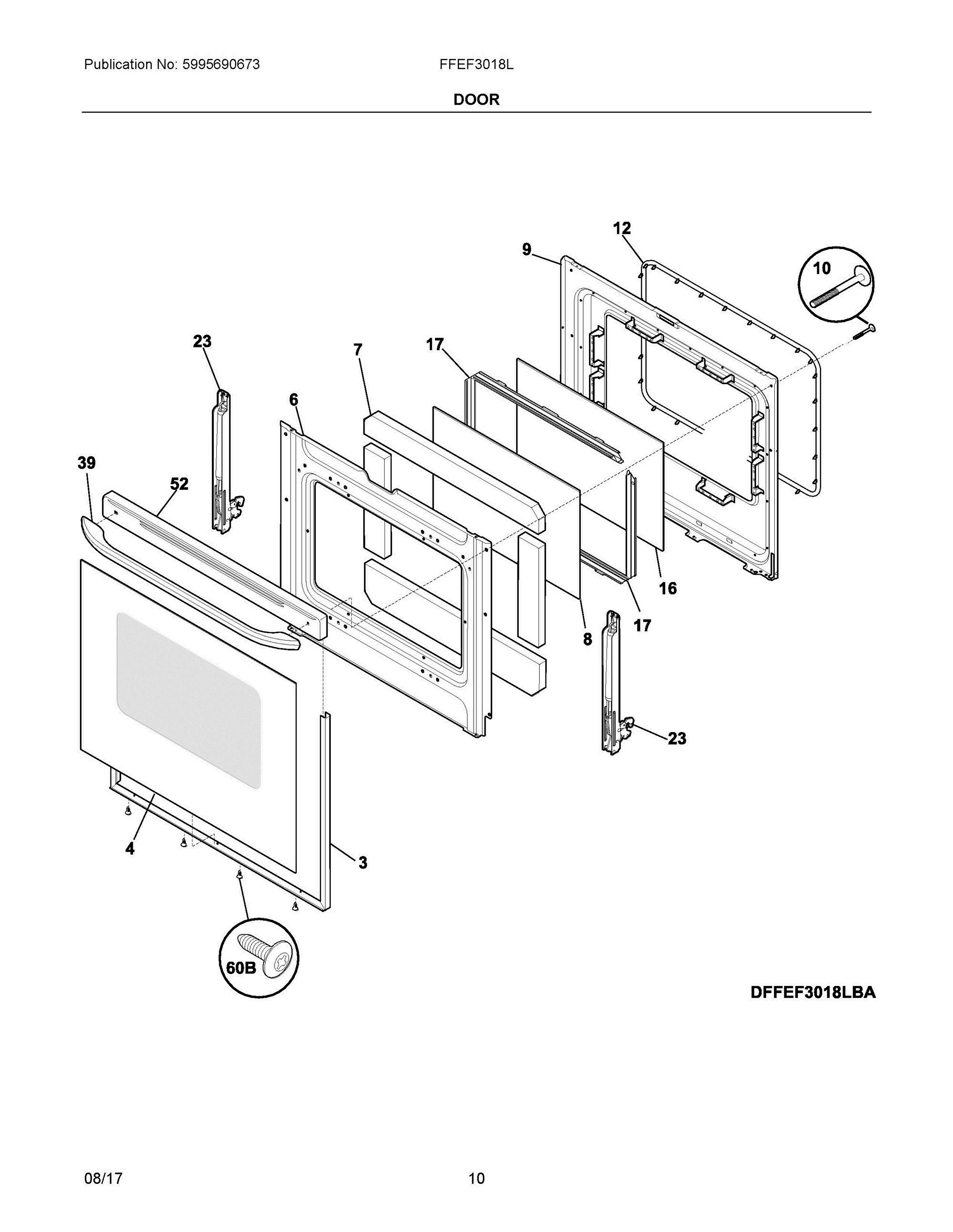 05 - DOOR Diagram and Parts List for FFEF3018LBJ  Frigidaire Range