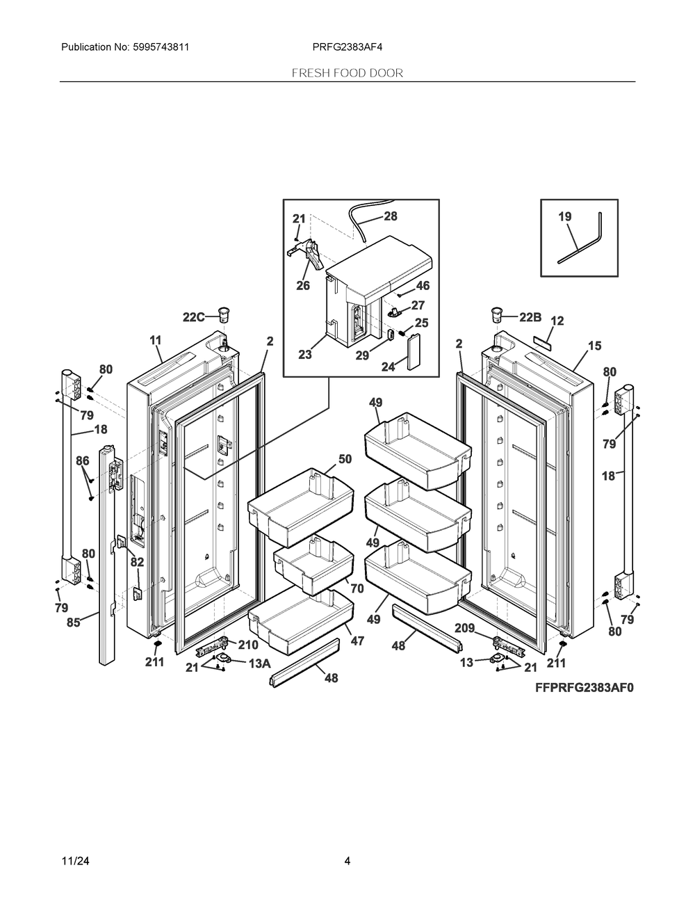 Fresh Food Door Diagram and Parts List for PRFG2383AF4  Frigidaire Refrigerator