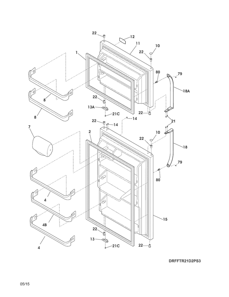 Doors Diagram and Parts List for FFTR18D2PS7  Frigidaire Refrigerator