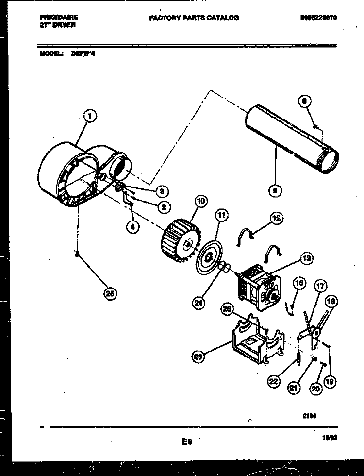 BLOWER AND DRIVE PARTS Diagram and Parts List for DEFW4  Frigidaire Dryer