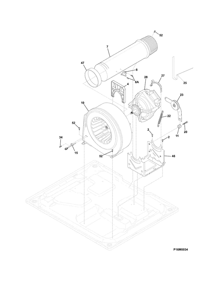 Motor/fan Diagram and Parts List for EIMED60LT3  Electrolux Dryer