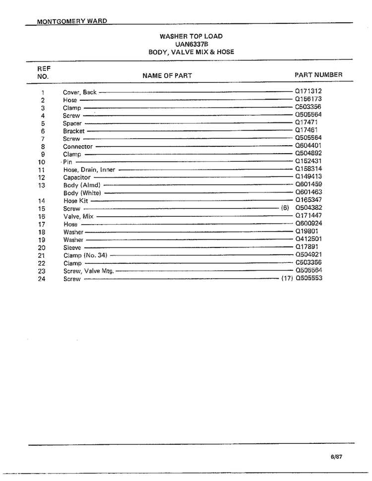 Body, Valve Mix And Hose Page 2 Diagram and Parts List for 6337B  Frigidaire Washer