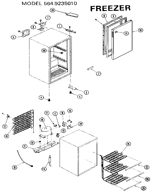 Freezer Diagram and Parts List for 5649235010  Kenmore Freezer