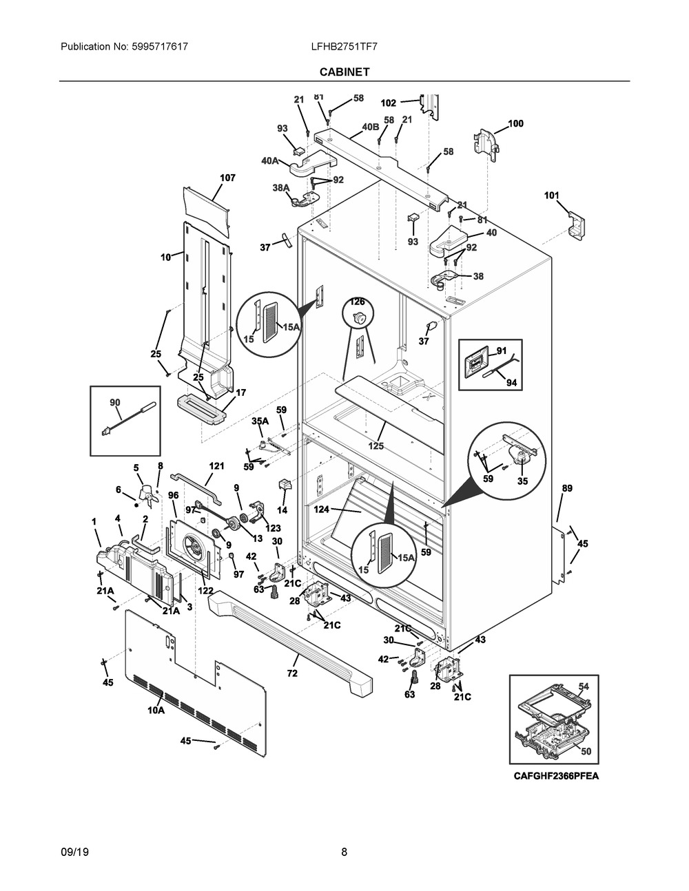 Cabinet Diagram and Parts List for LFHB2751TF7  Frigidaire Refrigerator