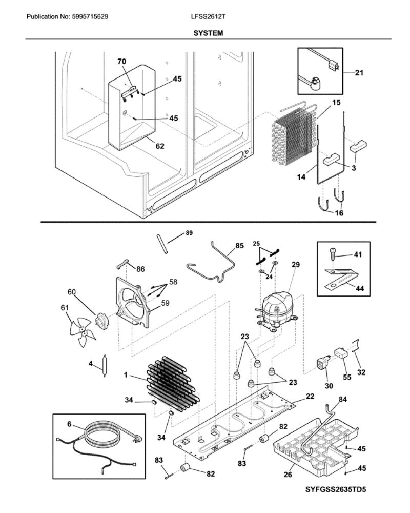 System Diagram and Parts List for LFSS2612TE2  Frigidaire Refrigerator