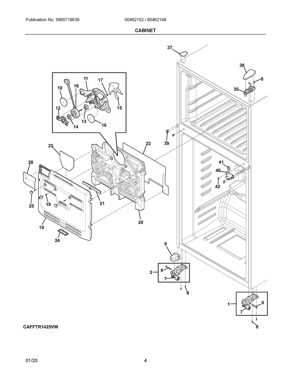 Cabinet Diagram and Parts List for K80462148A  Frigidaire Refrigerator