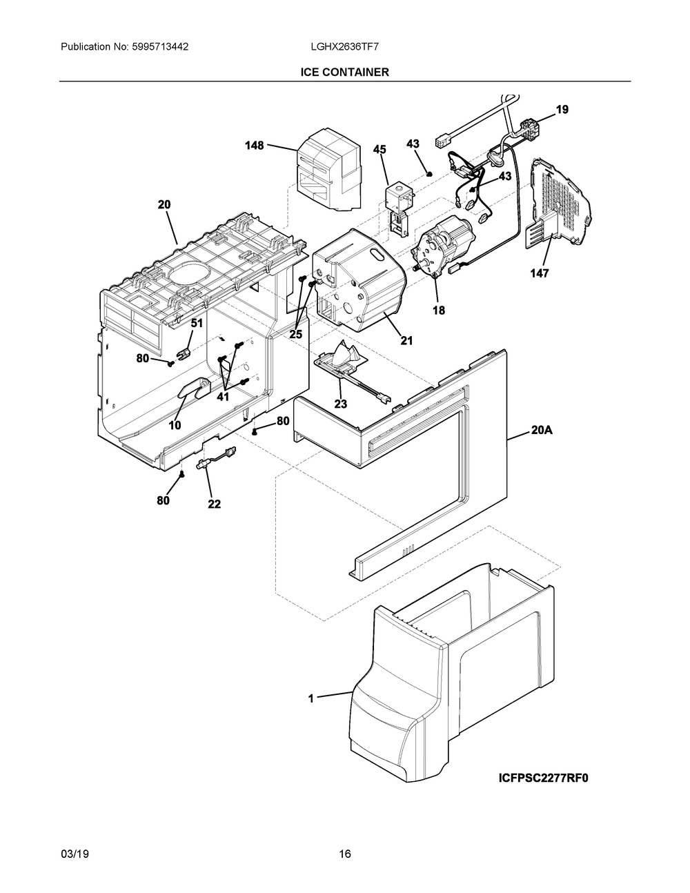 Ice Container Diagram and Parts List for LGHX2636TF7  Frigidaire Refrigerator