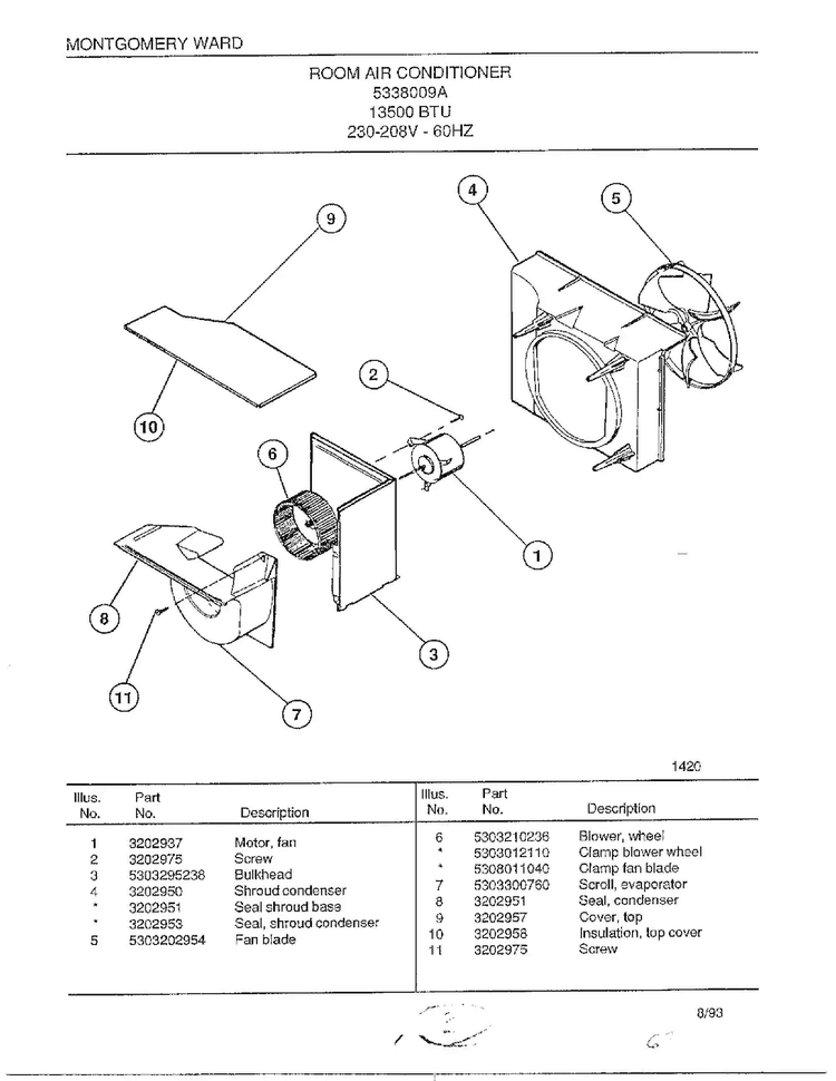Room Air Conditioner Page 3 Diagram and Parts List for 4338009A  Frigidaire Air Conditioner