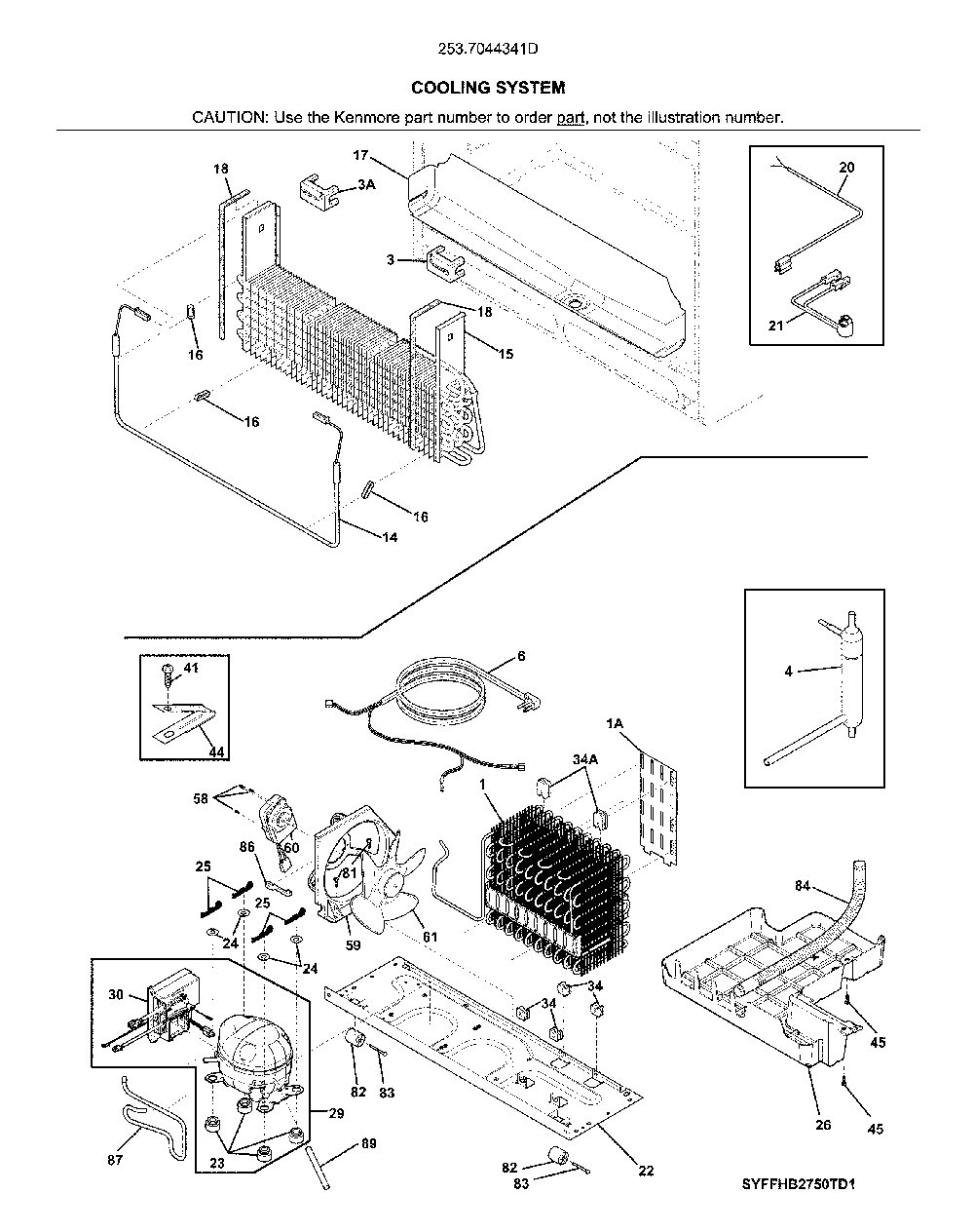 System Diagram and Parts List for 2537044341D  Kenmore Refrigerator