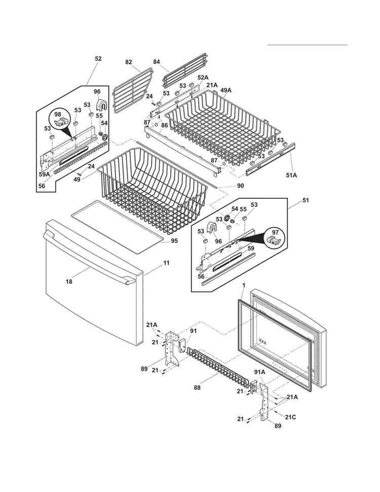 Freezer Drawer - Basket Diagram and Parts List for EI23BC56IWD  Electrolux Refrigerator