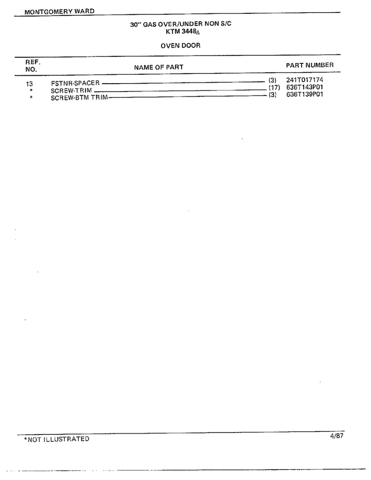 30" Gas Over/under Oven Door Page 2 Diagram and Parts List for 3448A  Frigidaire Range