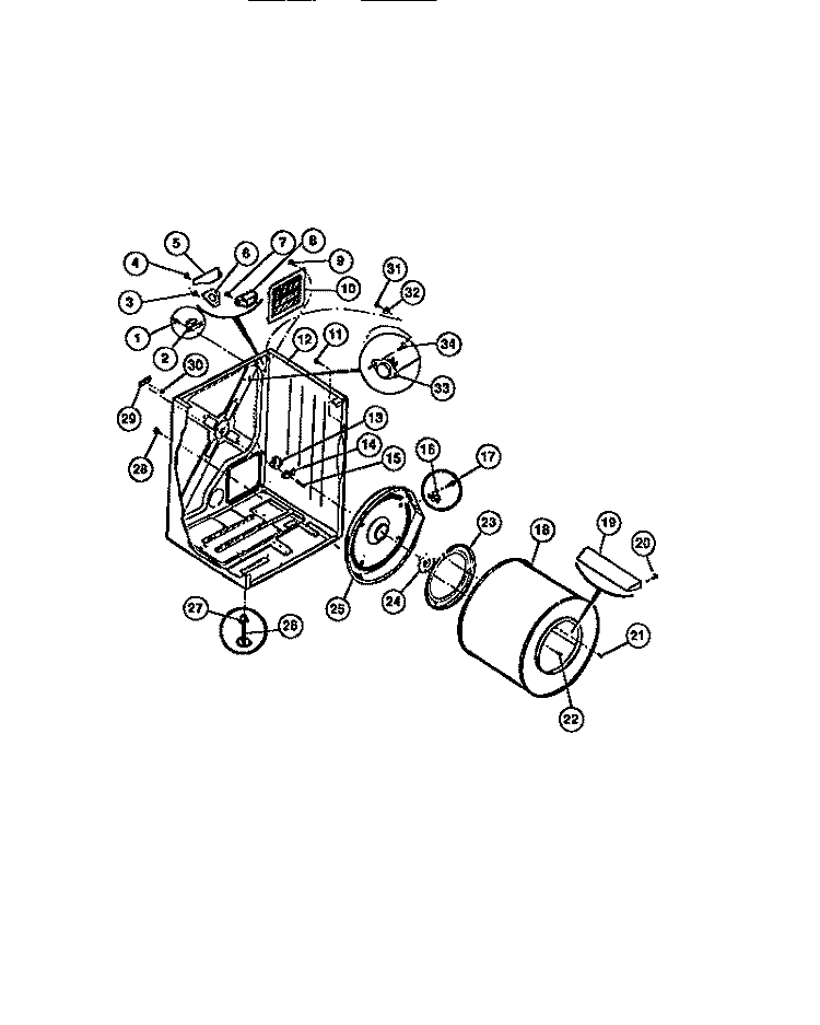 CABINET, DRUM, HEATER ASSEMBLY Diagram and Parts List for DEISFL2  Frigidaire Dryer