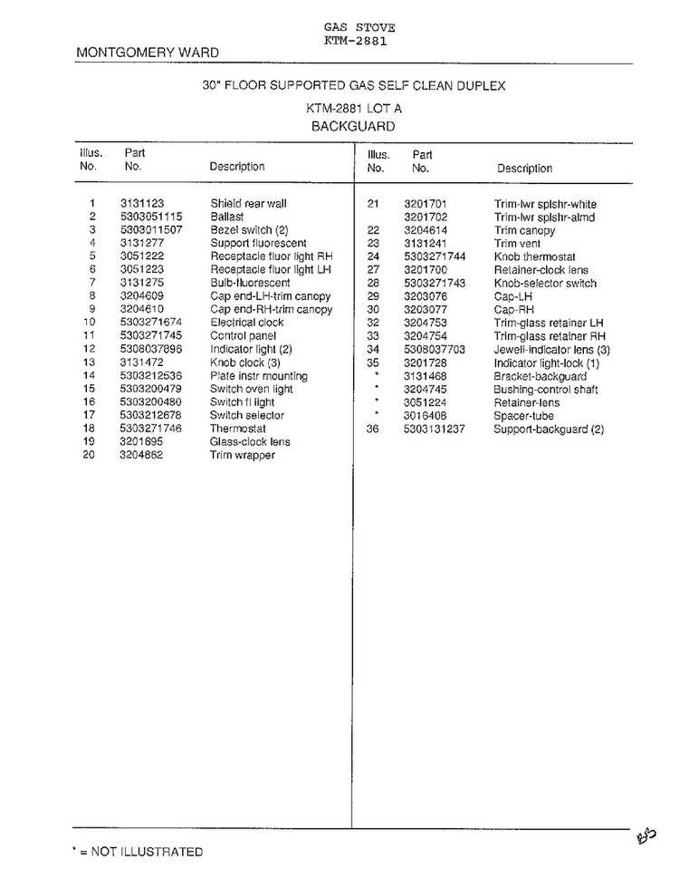 Backguard Page 2 Diagram and Parts List for 2881  Frigidaire Range