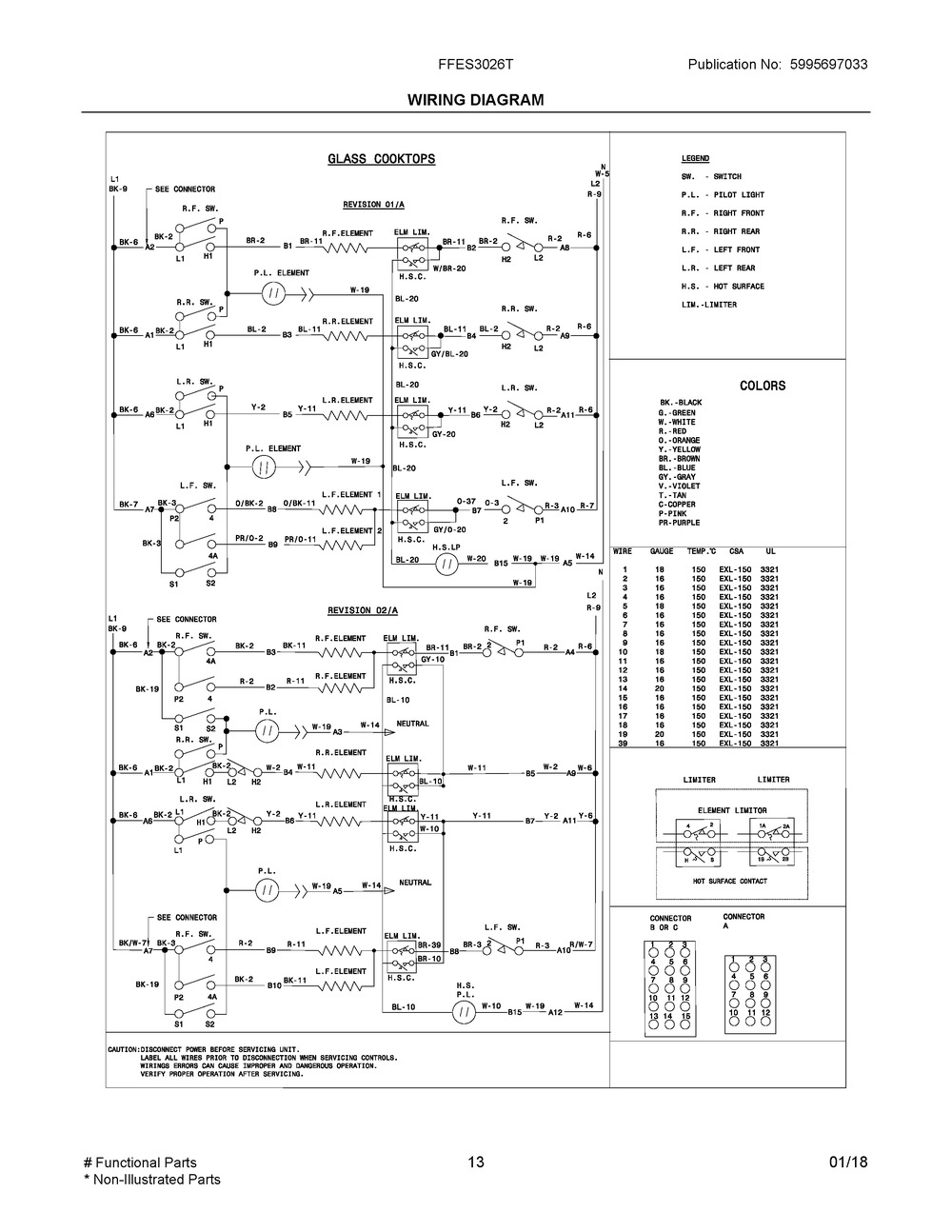 Wiring Diagram Diagram and Parts List for FFES3026TSB  Frigidaire Range