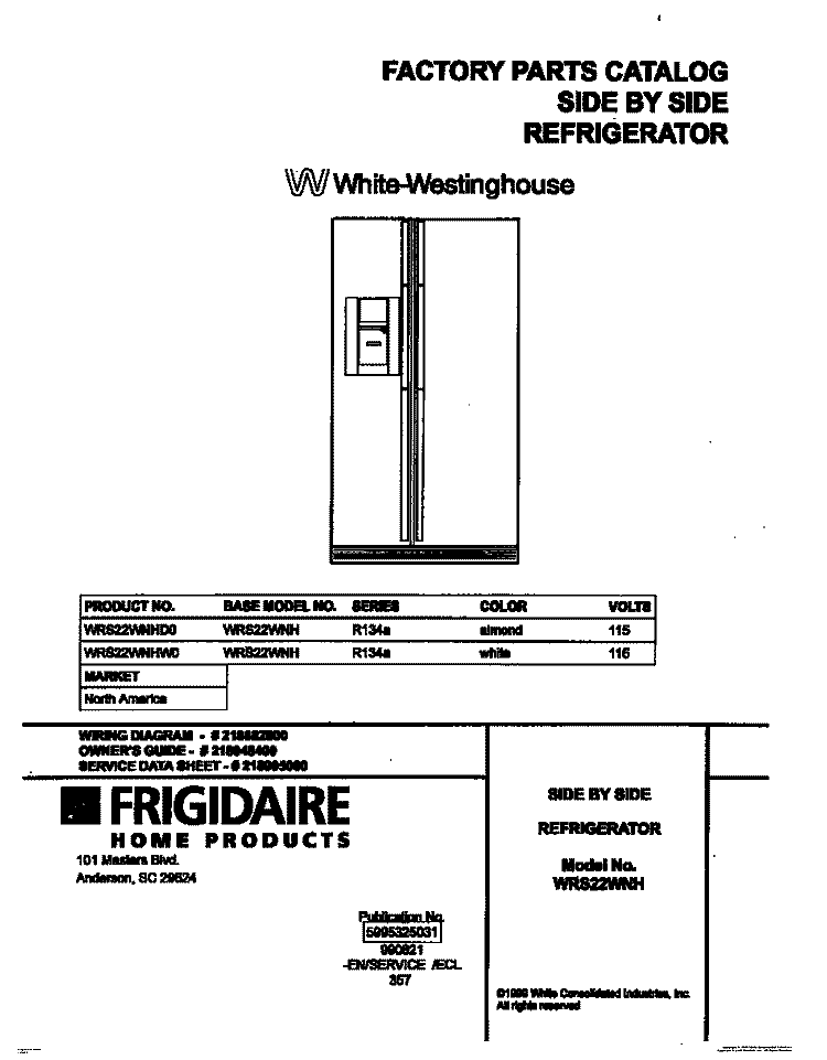 COVER Diagram and Parts List for WRS22WNHW0  Frigidaire Refrigerator