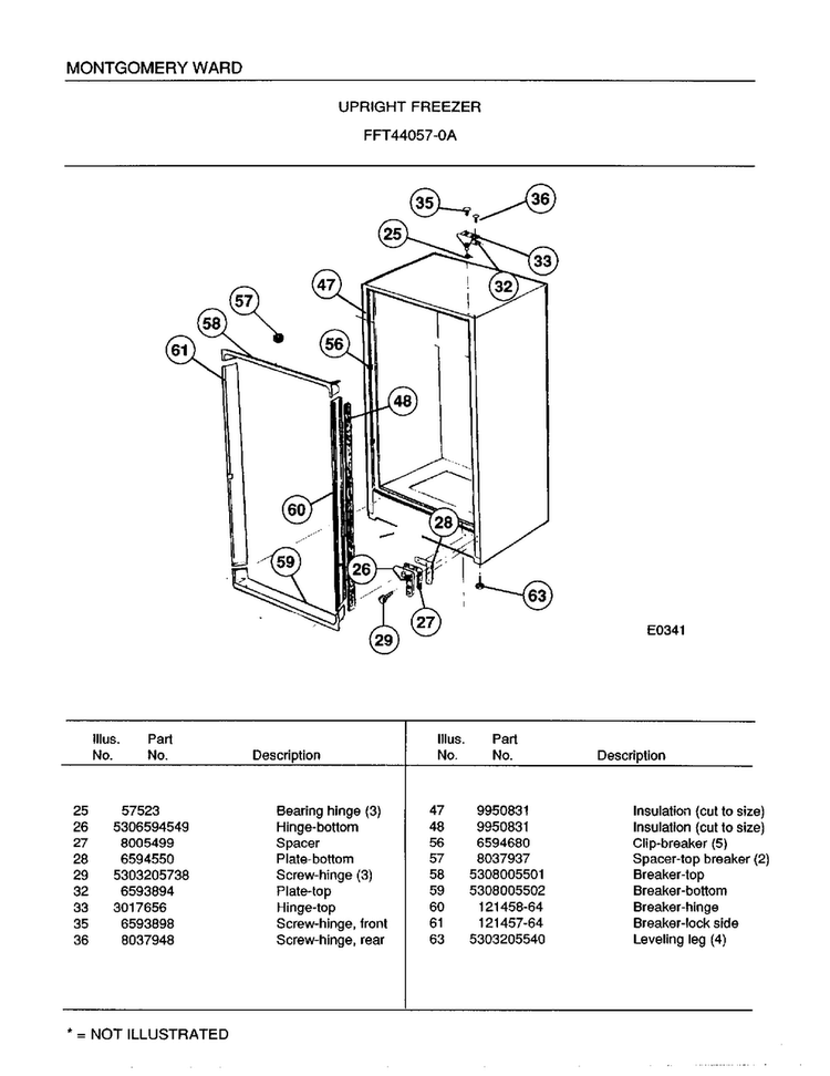Upright Freezer Page 2 Diagram and Parts List for 44057A  Frigidaire Freezer