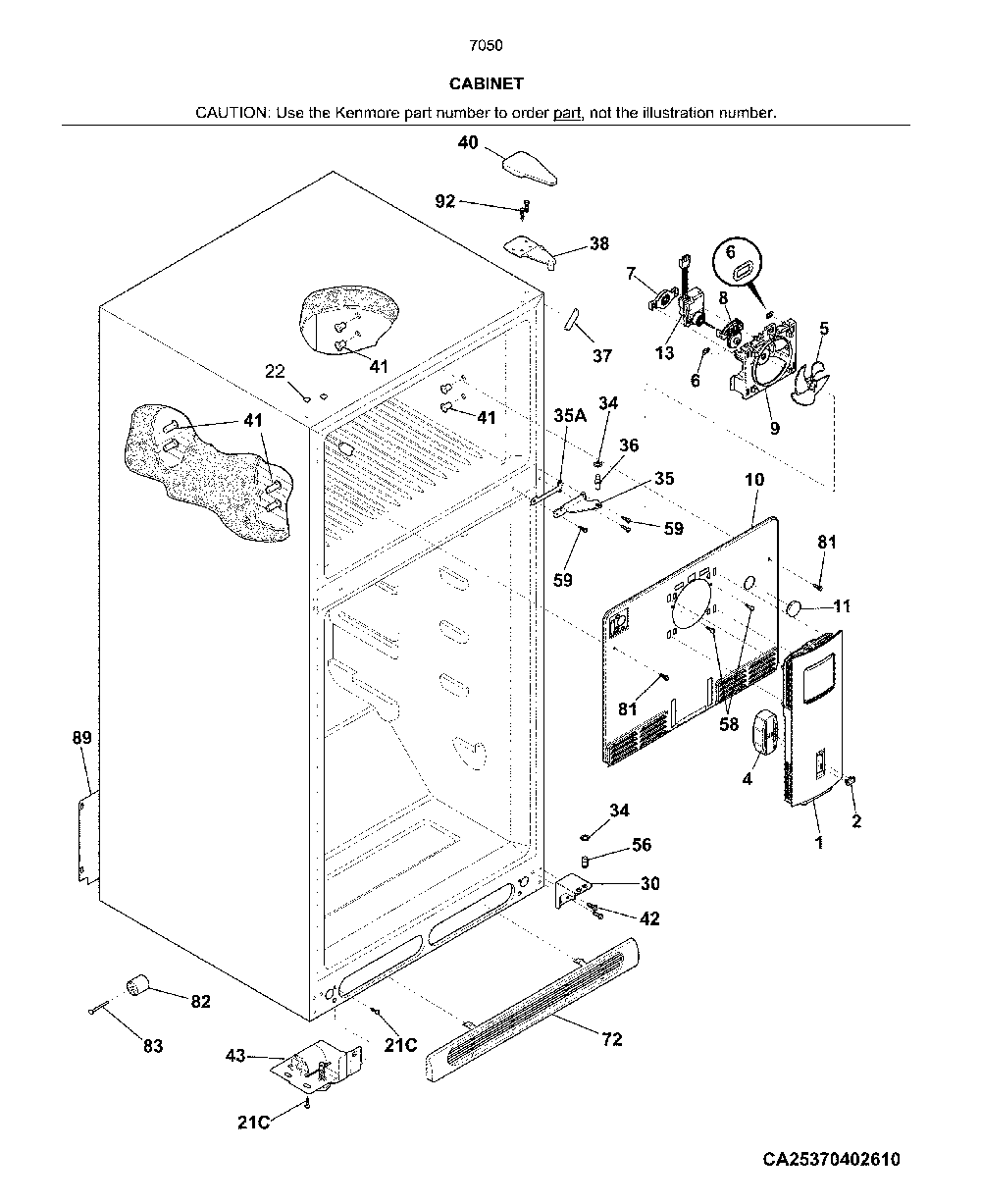 Cabinet Diagram and Parts List for 2537050261C  Kenmore Refrigerator