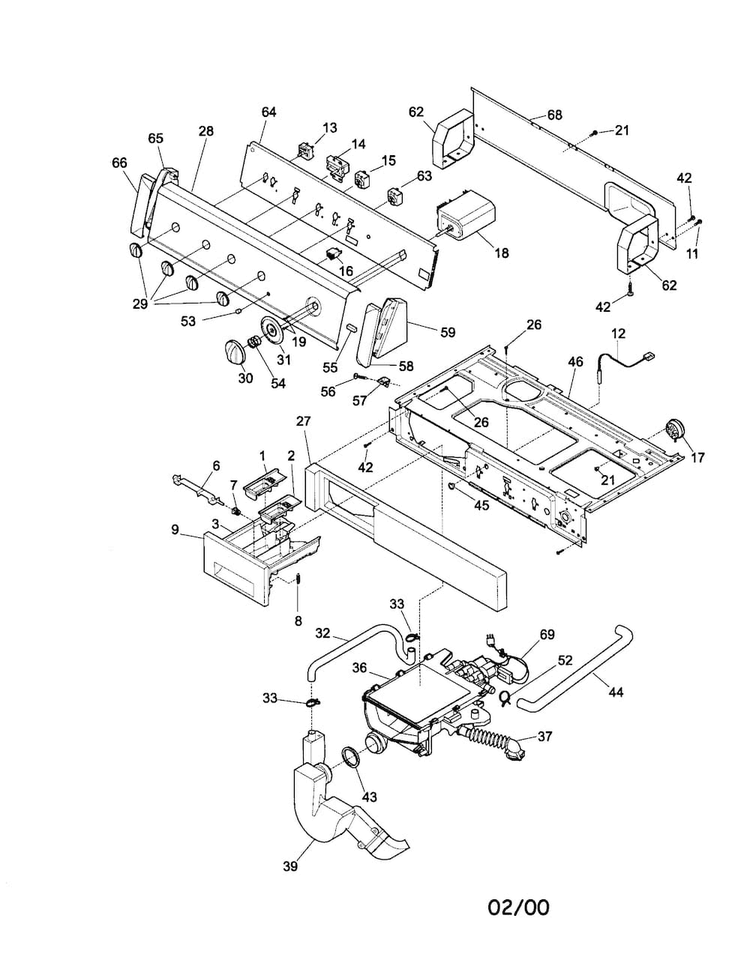 Control Panel Diagram and Parts List for 38802  Frigidaire Washer