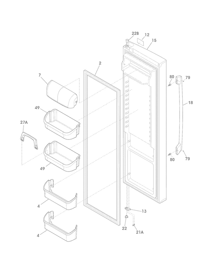 Refrigerator Door Diagram and Parts List for FPHS2399PF2  Frigidaire Refrigerator