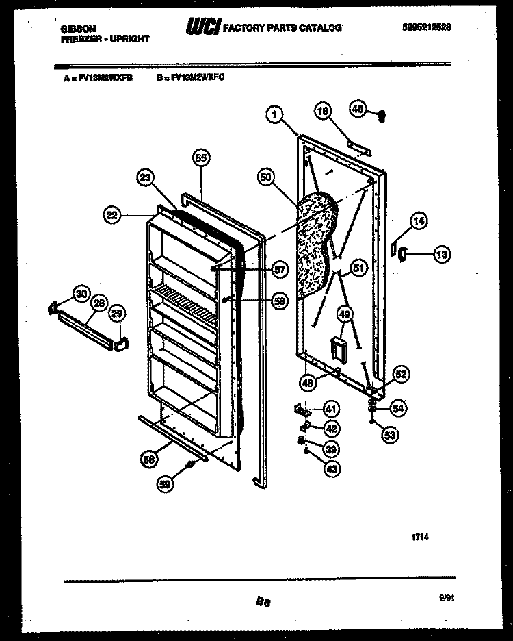 DOOR PARTS Diagram and Parts List for FV13M2WXFC  Gibson Freezer