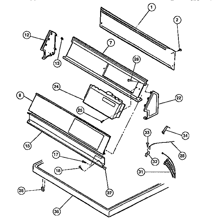 CONSOLE, CONTROLS, TOP PANEL Diagram and Parts List for DG8800PW0  Frigidaire Dryer