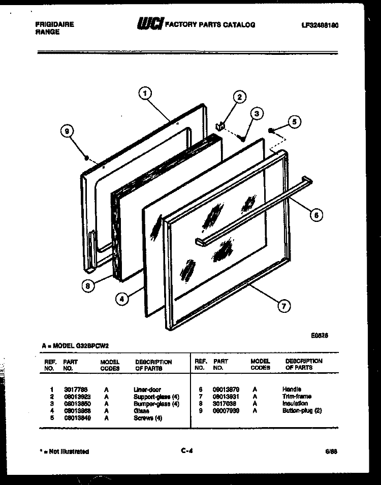DOOR PARTS Diagram and Parts List for G32BPCW2  Frigidaire Range