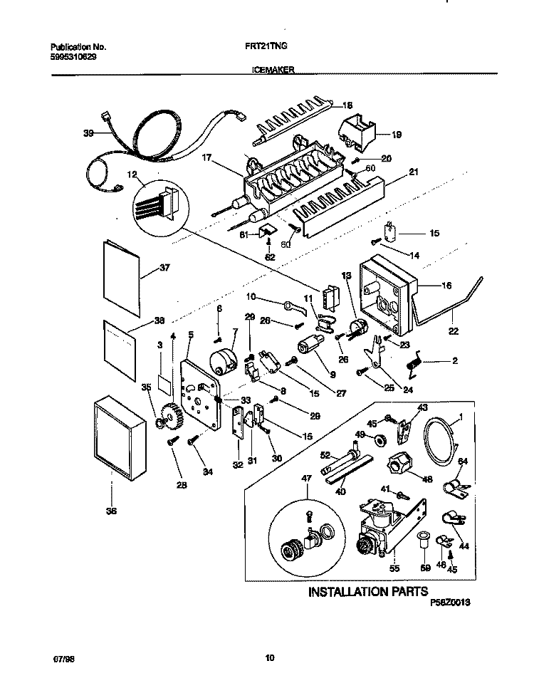 ICEMAKER Diagram and Parts List for FRT21TNGW0  Frigidaire Refrigerator